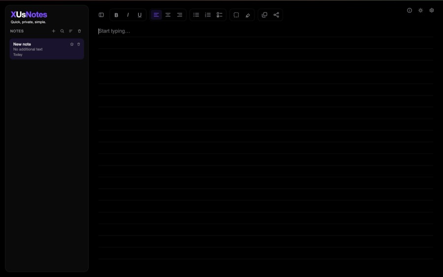 XUsNotes editor in dark mode